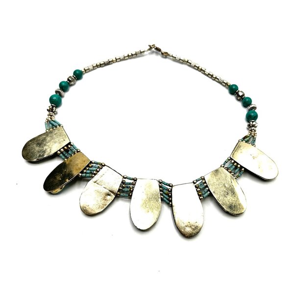 Vintage Tibetan Silver & Turquoise Statement Necklace—Multi-Teardrop Pendant EUC - Picture 6 of 10